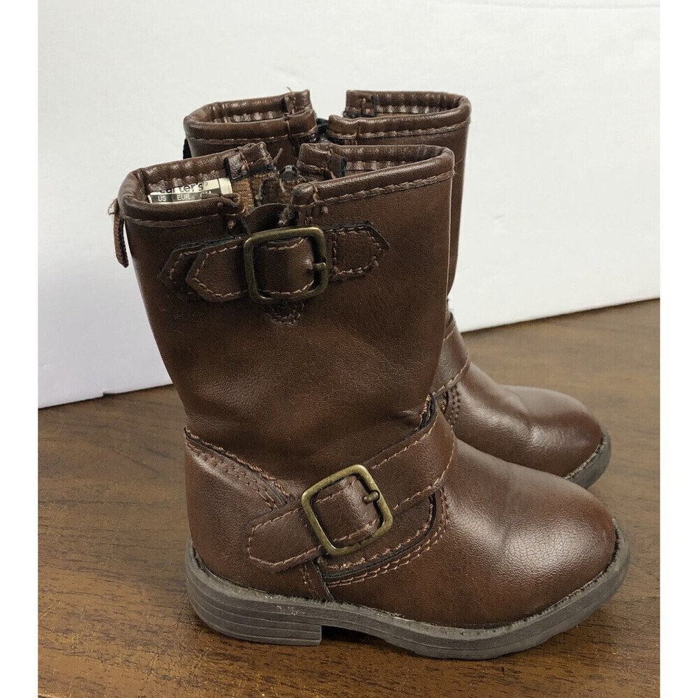 Carter's Girls Kids Size 5 Faux Leather Brown Zip Up Riding Boots shoes